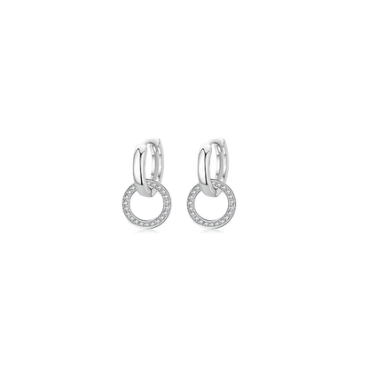 Halo Link Huggies silver 925 sterling silver earrings with circular clear stone drop