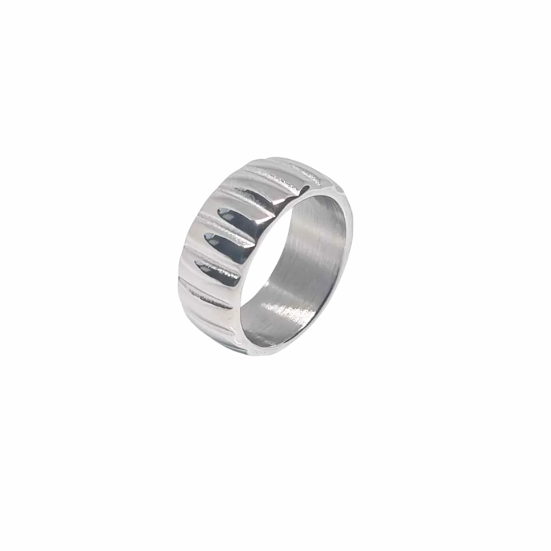 Silver-toned wave-textured ring with a bold coastal shape — waterproof and tarnish resistant