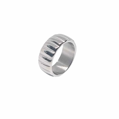 Silver-toned wave-textured ring with a bold coastal shape — waterproof and tarnish resistant