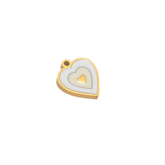 Coastal Heart Charm by KJAYDE in gold-tone stainless steel with pearl white layered enamel heart detail