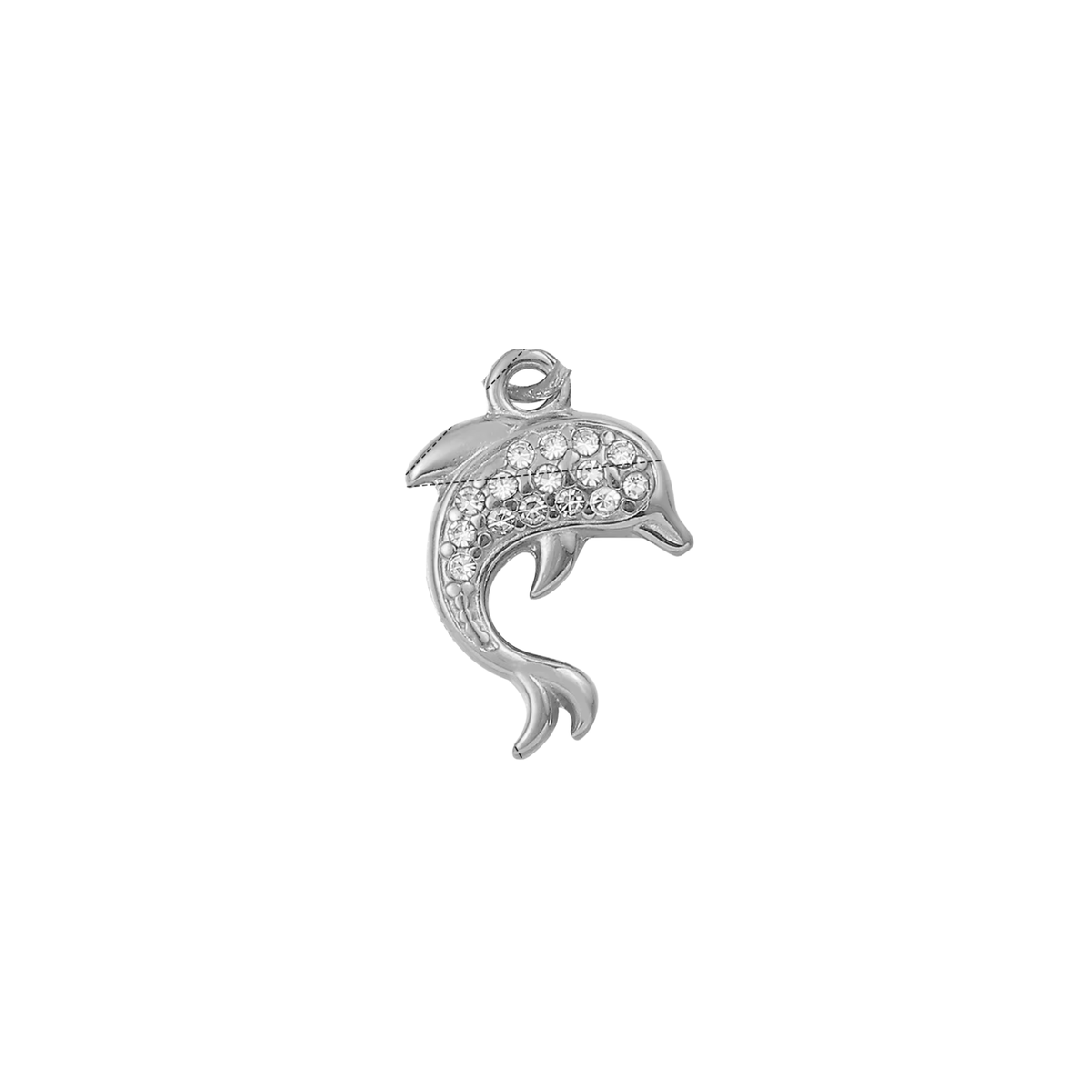 Coastal Sparkle Dolphin Charm by KJAYDE in silver tone with clear crystal-style detailing