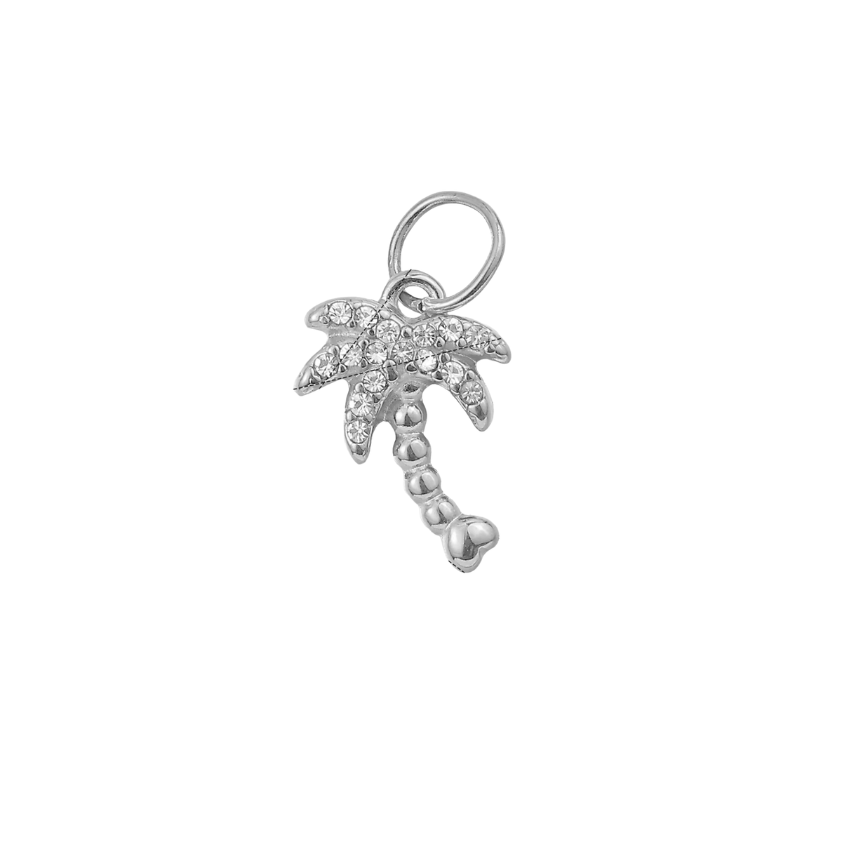 Coastal Sparkle Palm Tree Charm by KJAYDE in silver tone with clear crystal-style detailing