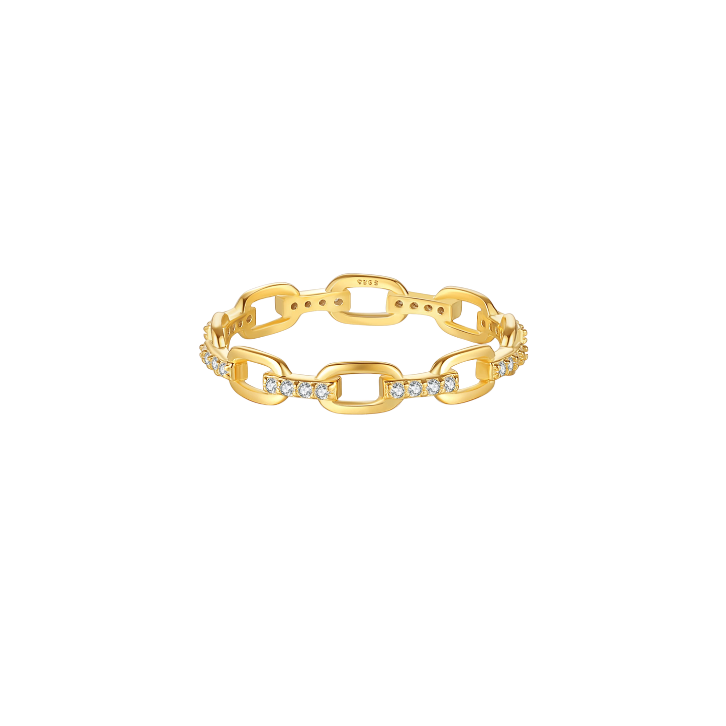Elara Link waterproof gold vermeil ring by KJAYDE with paperclip-style links and clear crystals