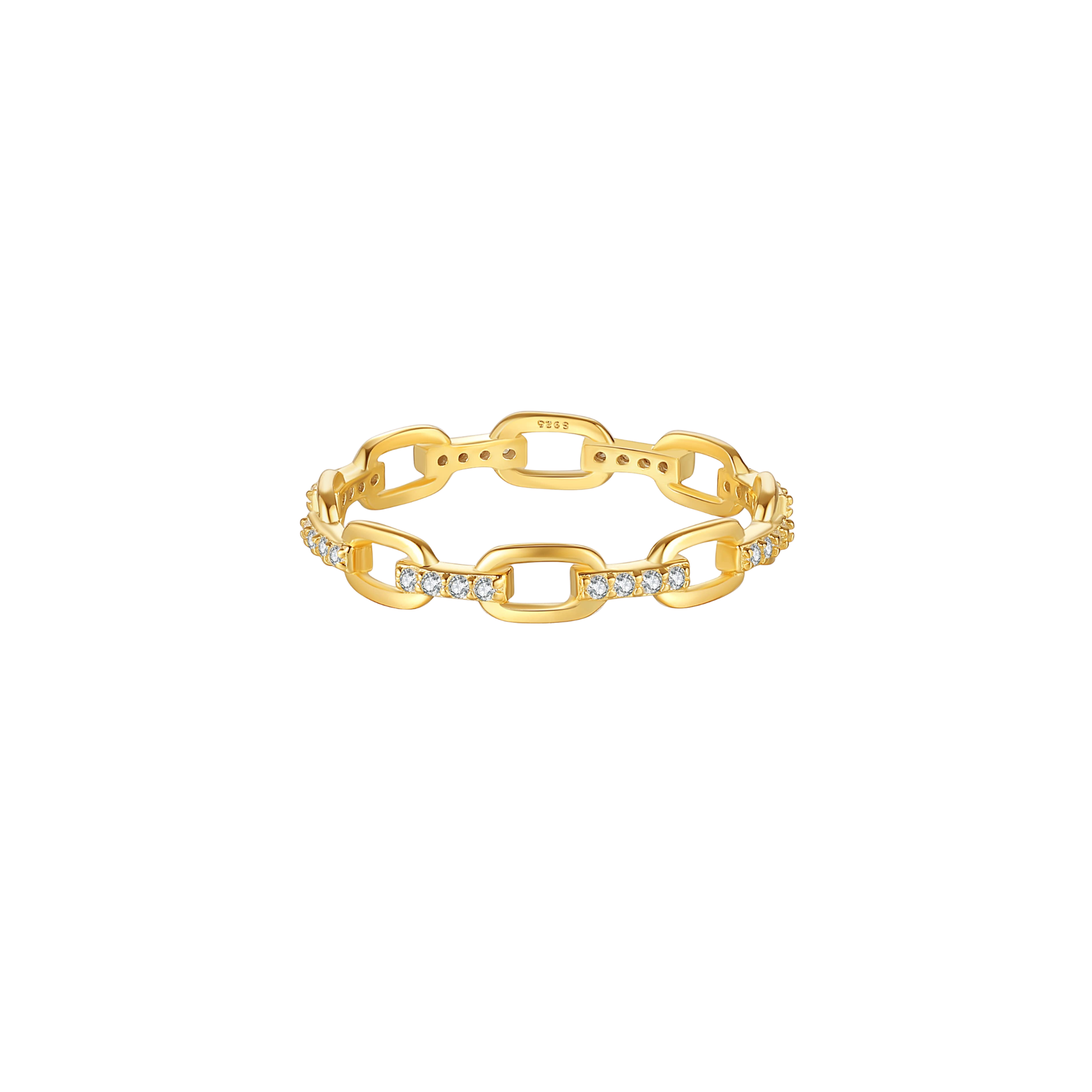 Elara Link waterproof gold vermeil ring by KJAYDE with paperclip-style links and clear crystals