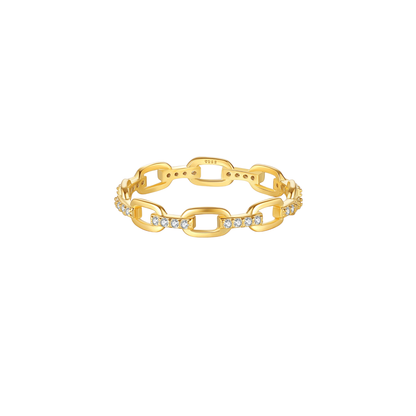 Elara Link waterproof gold vermeil ring by KJAYDE with paperclip-style links and clear crystals