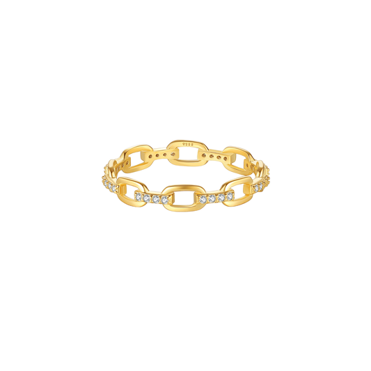 Elara Link waterproof gold vermeil ring by KJAYDE with paperclip-style links and clear crystals