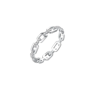 Elara Link waterproof 925 sterling silver ring by KJAYDE with open chain links and clear crystals