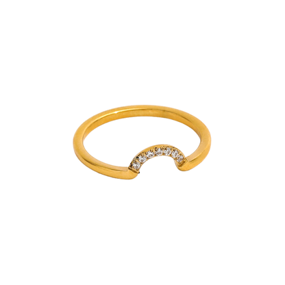 Luna Arc waterproof gold ring by KJAYDE with curved row of clear crystals