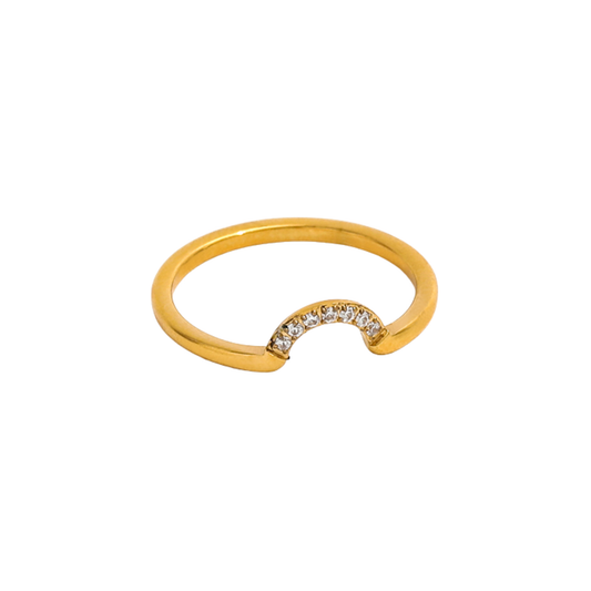 Luna Arc waterproof gold ring by KJAYDE with curved row of clear crystals