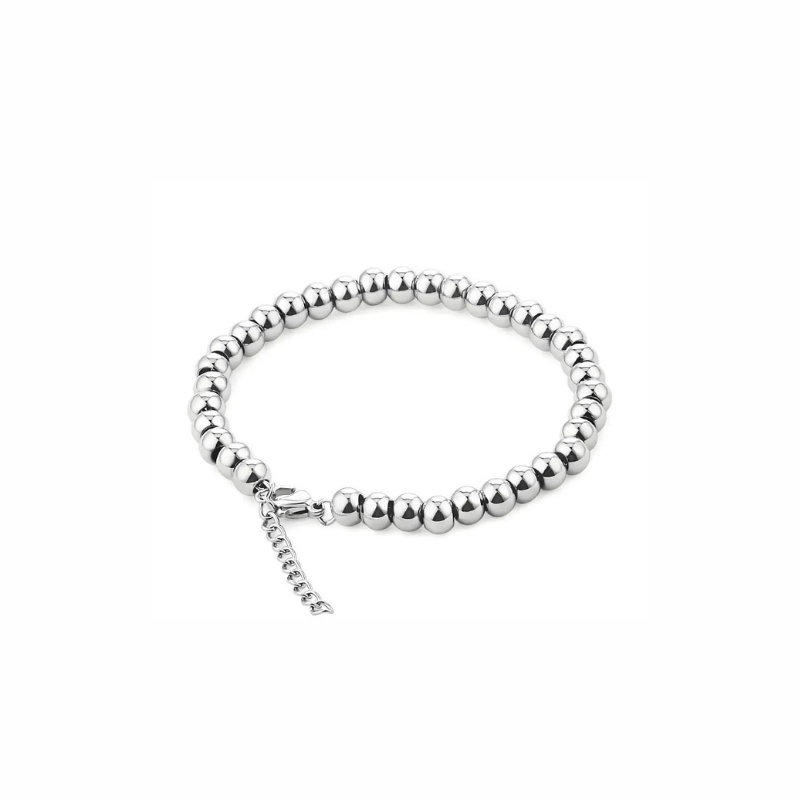 Sierra bracelet with polished silver beads, adjustable chain clasp, waterproof and tarnish-resistant design for layering and everyday wear