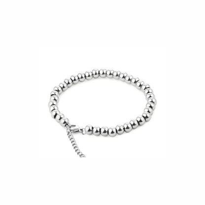 Sierra bracelet with polished silver beads, adjustable chain clasp, waterproof and tarnish-resistant design for layering and everyday wear