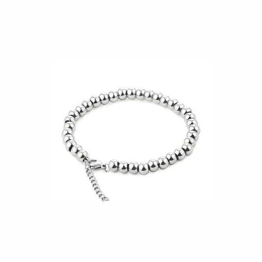 Sierra bracelet with polished silver beads, adjustable chain clasp, waterproof and tarnish-resistant design for layering and everyday wear