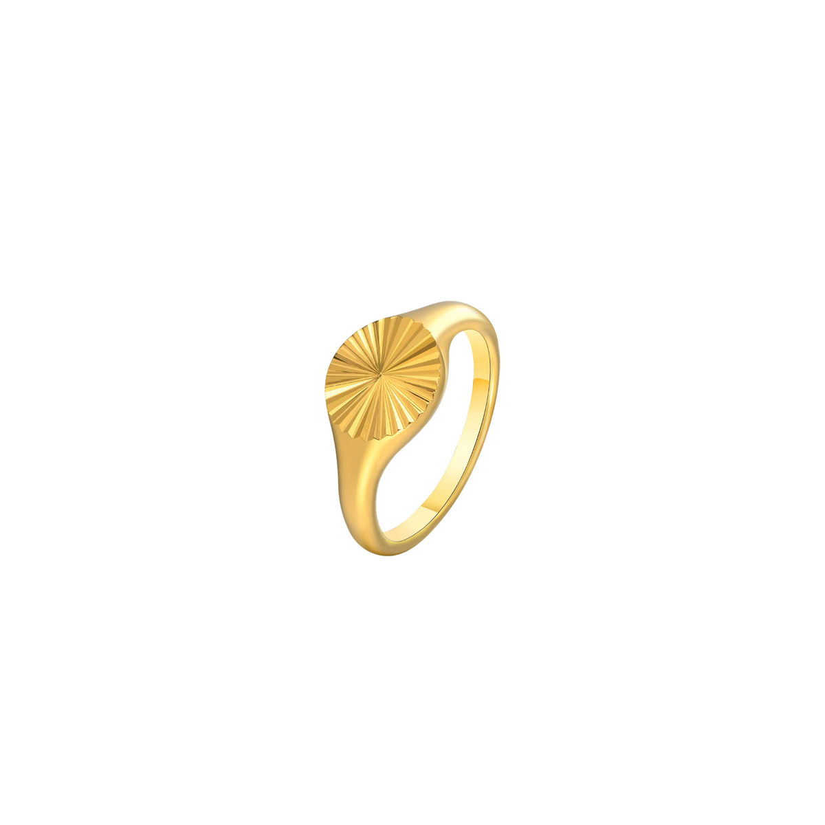Solstice Signet Ring by KJAYDE in 18K PVD gold-plated stainless steel with textured sunburst face