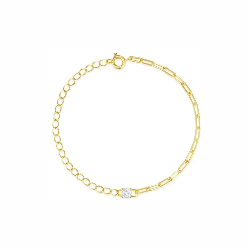 Venice gold bracelet with dainty chain and single crystal — waterproof and tarnish-resistant for everyday elegance