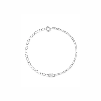 Minimalist silver bracelet with dual chain textures and central detail — lightweight, waterproof, and perfect for layering