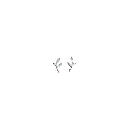 Silver leaf stud earrings with crystal detail, minimalist jewellery