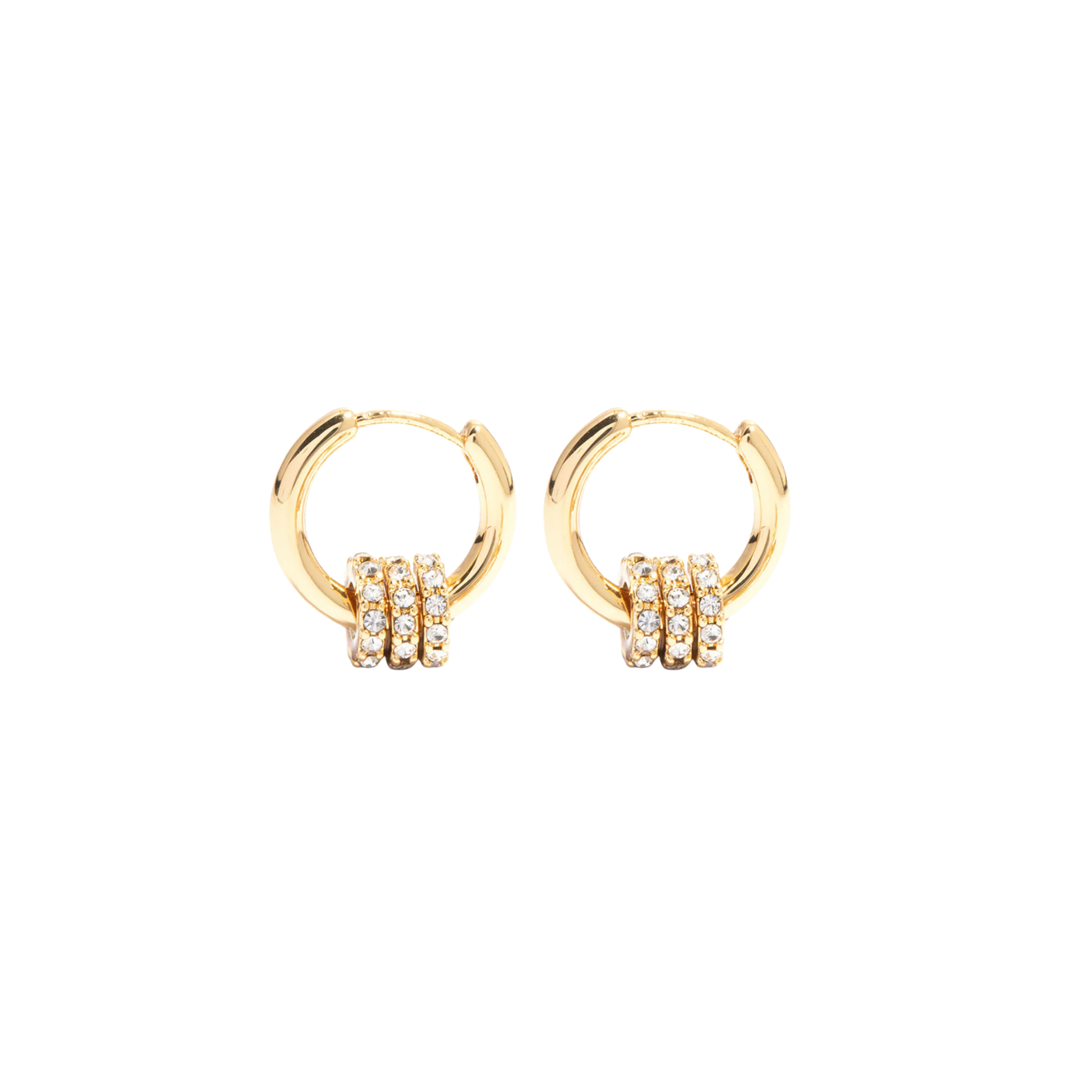 Waterproof gold huggie earrings with crystal detailing, minimal everyday stainless steel jewellery hoops
