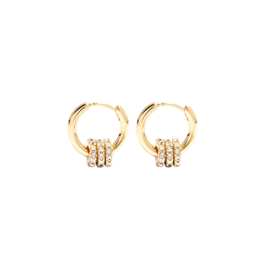 Waterproof gold huggie earrings with crystal detailing, minimal everyday stainless steel jewellery hoops
