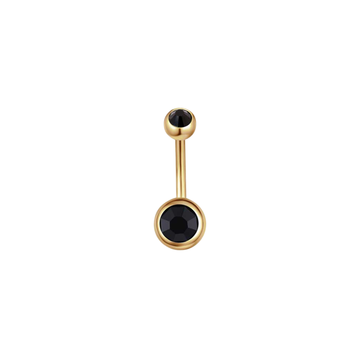 Gold PVD plated 316L stainless steel belly ring with black crystal-style gem