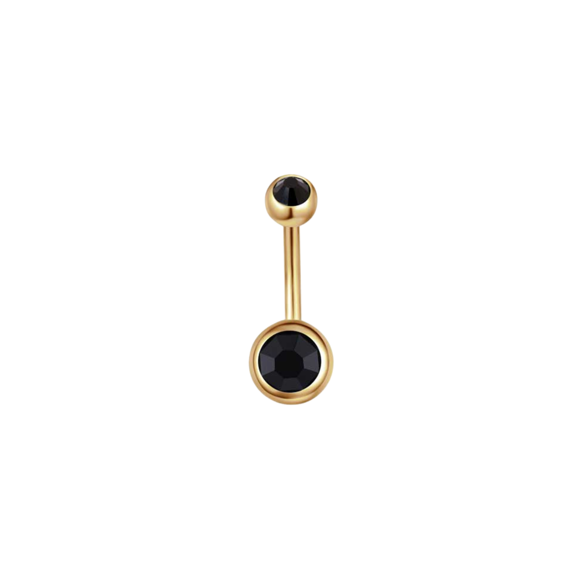 Gold PVD plated 316L stainless steel belly ring with black crystal-style gem
