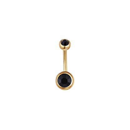 Gold PVD plated 316L stainless steel belly ring with black crystal-style gem