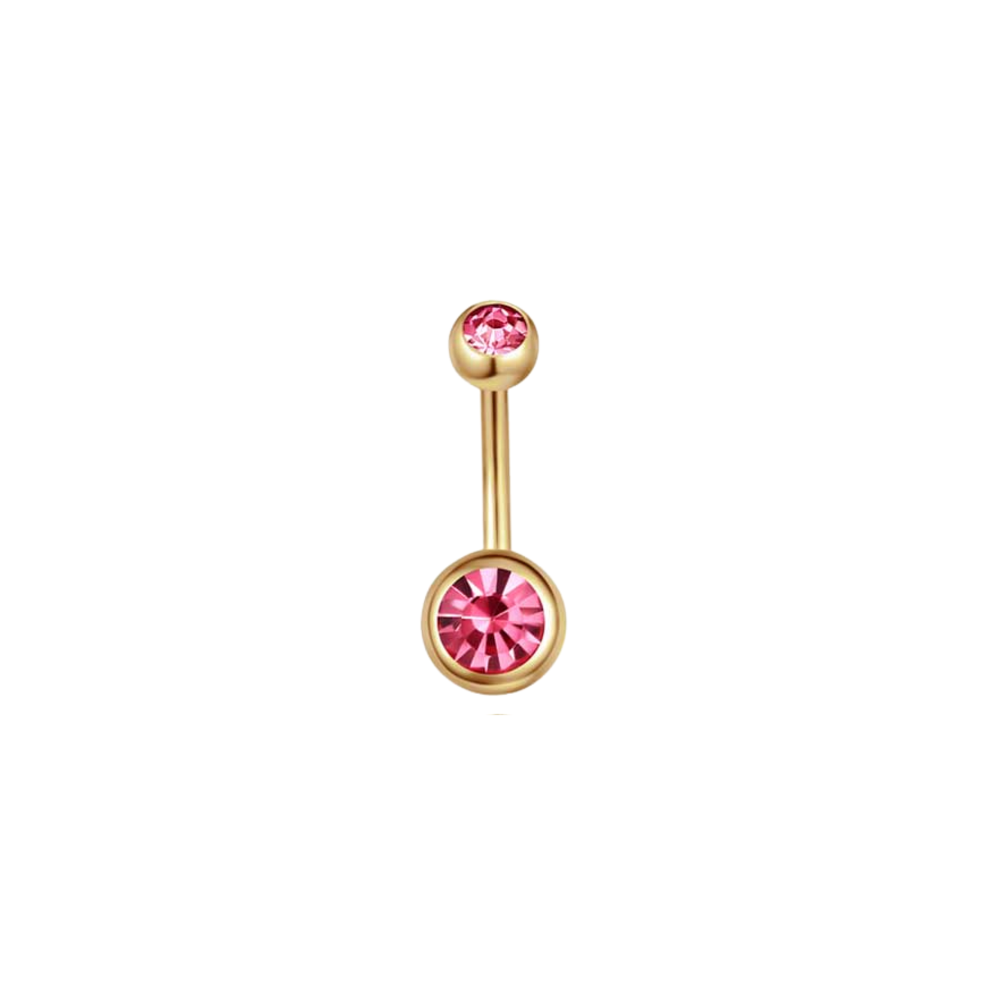 Gold PVD plated 316L stainless steel belly ring with pink crystal-style gem