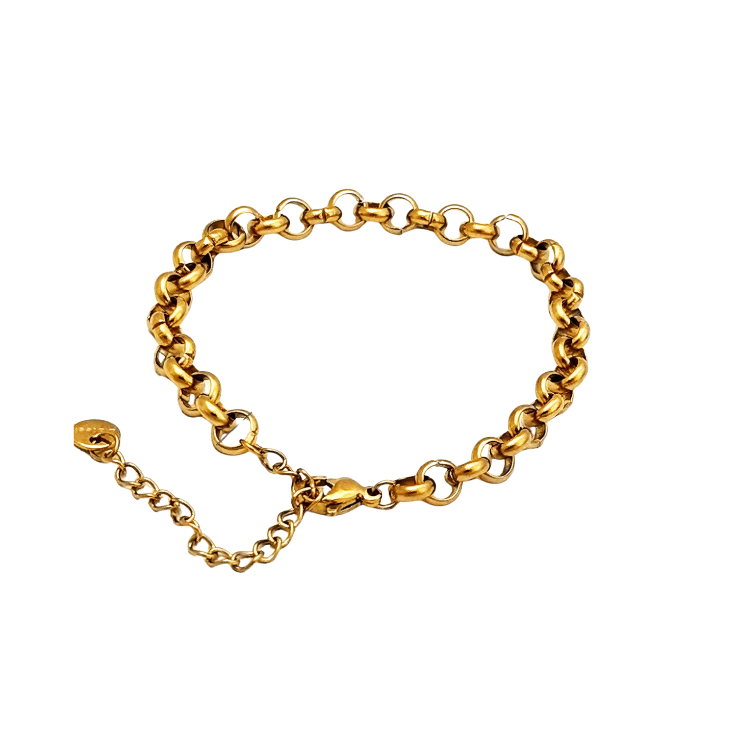Marina gold link bracelet with 17cm length, 5cm extender and 7mm links