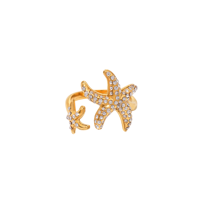 Maris Ring 18K gold starfish statement ring with crystal detail, coastal jewellery