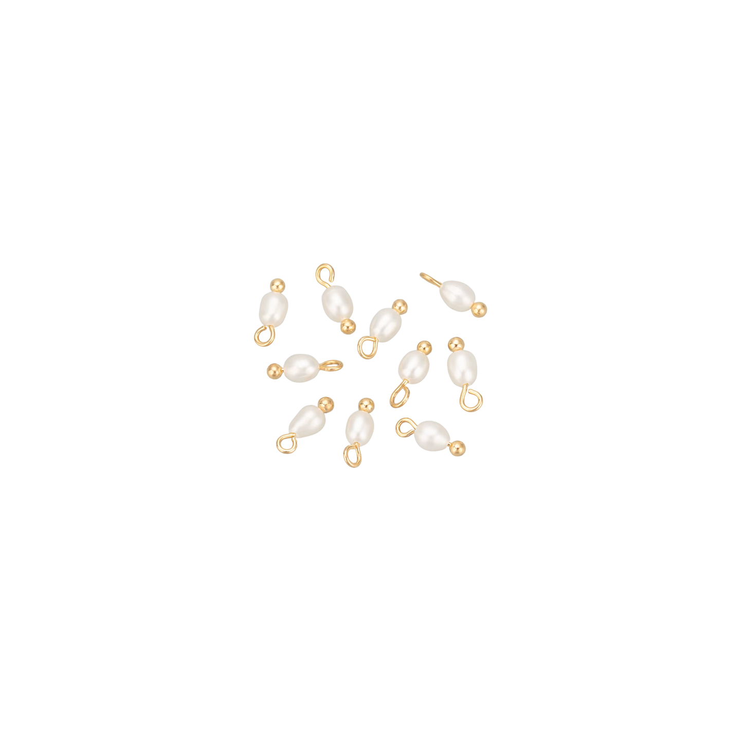 Gold-tone pearl charm with single pearl-style bead on white background