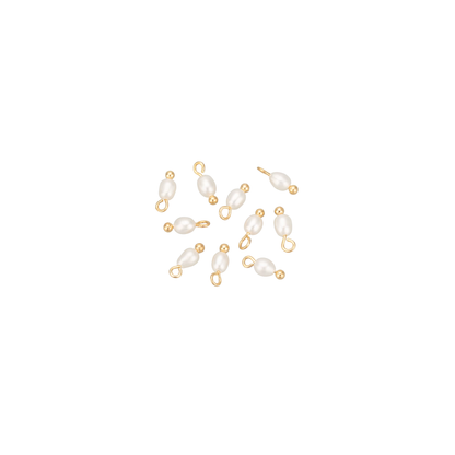 Gold-tone pearl charm with single pearl-style bead on white background