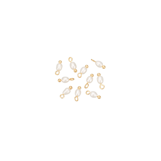 Gold-tone pearl charm with single pearl-style bead on white background