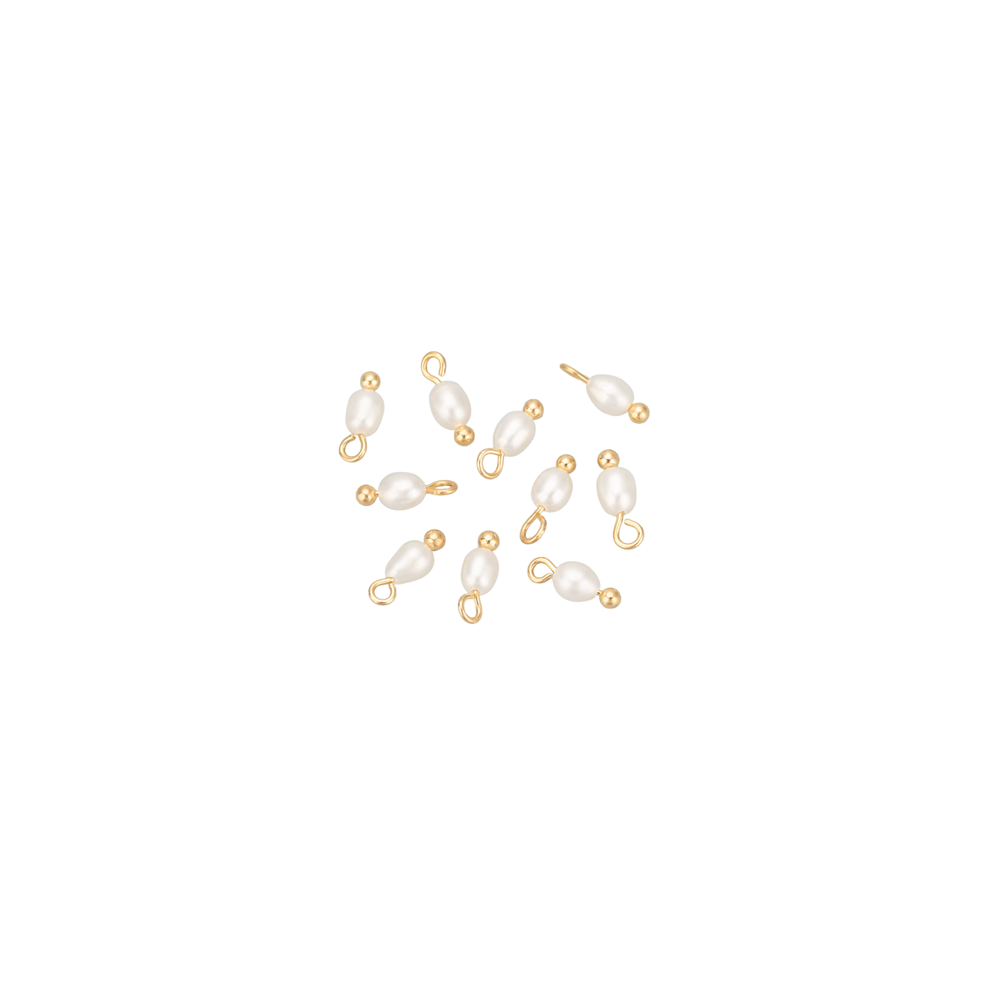 Gold-tone pearl charm with single pearl-style bead on white background