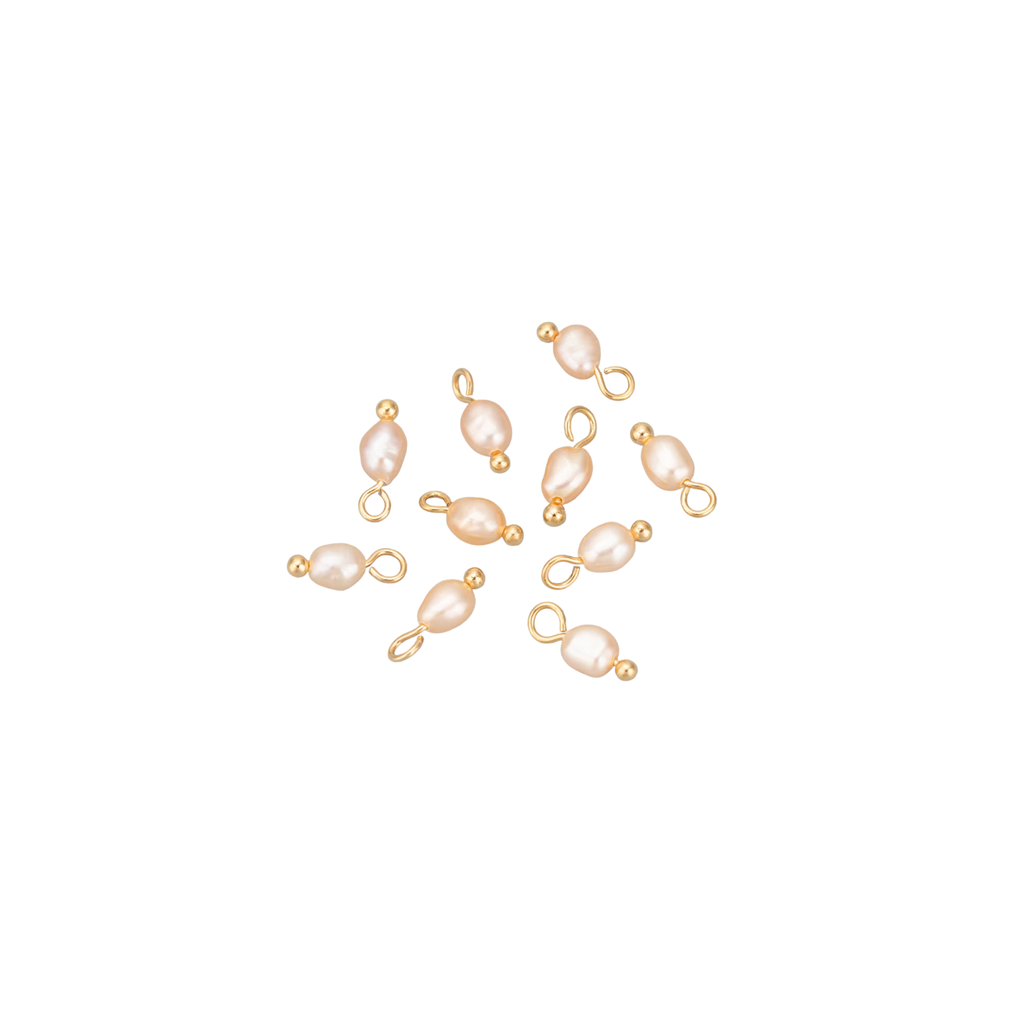 Gold-tone pearl charm with single pearl-style bead on white background
