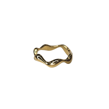 Ripple 18K gold plated stainless steel ring with organic wave design