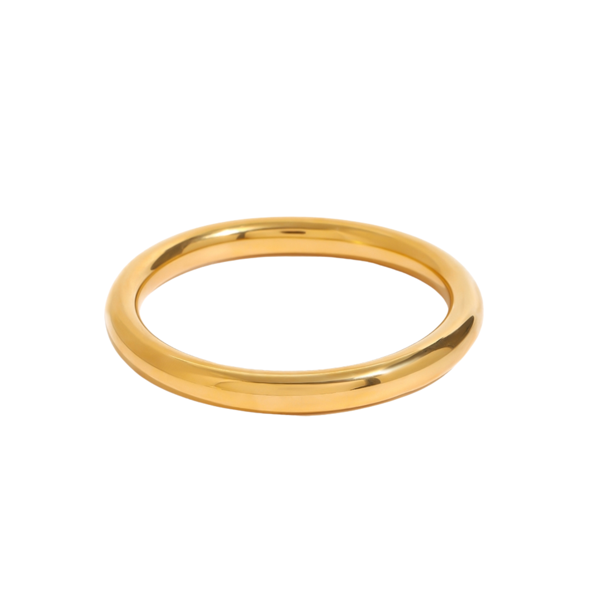 Minimal waterproof gold bangle bracelet with smooth high shine finish, 18k gold plated stainless steel jewellery