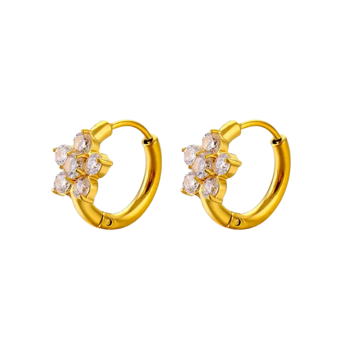 Solara Crystal Huggies gold-tone hoop earrings with clear marquise-style crystal stones