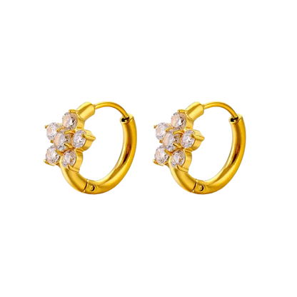 Solara Crystal Huggies gold-tone hoop earrings with clear marquise-style crystal stones