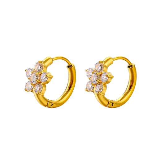 Solara Crystal Huggies gold-tone hoop earrings with clear marquise-style crystal stones