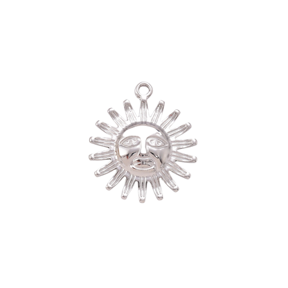 Silver stainless steel Solstice Sun Charm featuring a detailed celestial sun face pendant