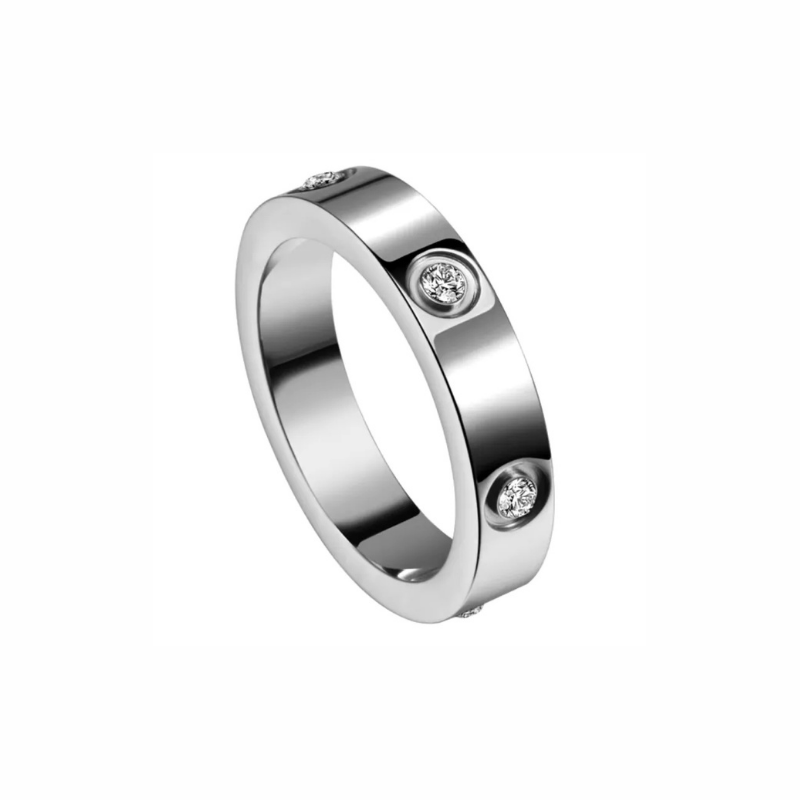 Nya sterling silver band ring with bezel-set round stones and polished finish