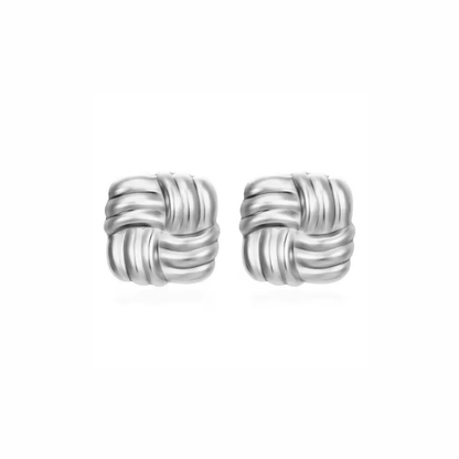 Drift sterling silver knot stud earrings with ribbed woven texture