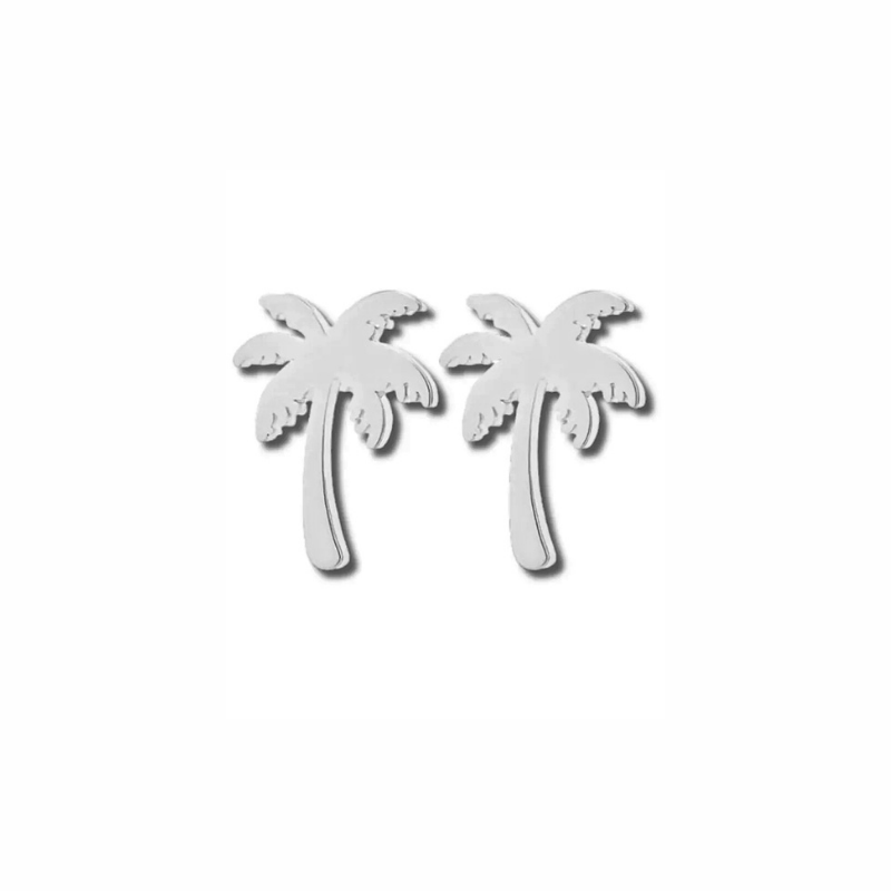 Siya sterling silver palm tree stud earrings with polished tropical silhouette