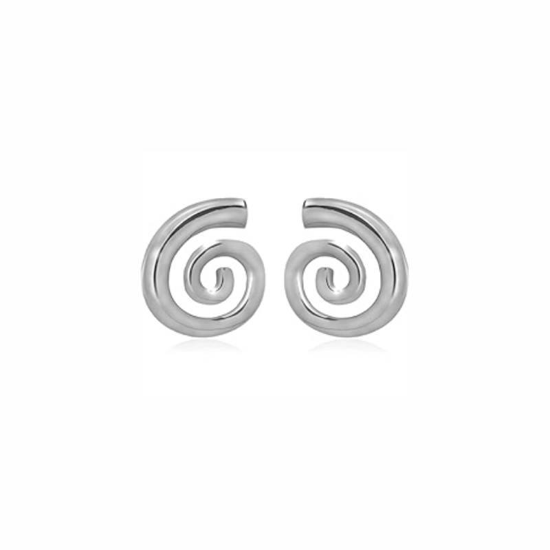 Zuma sterling silver spiral stud earrings with modern sculptural design