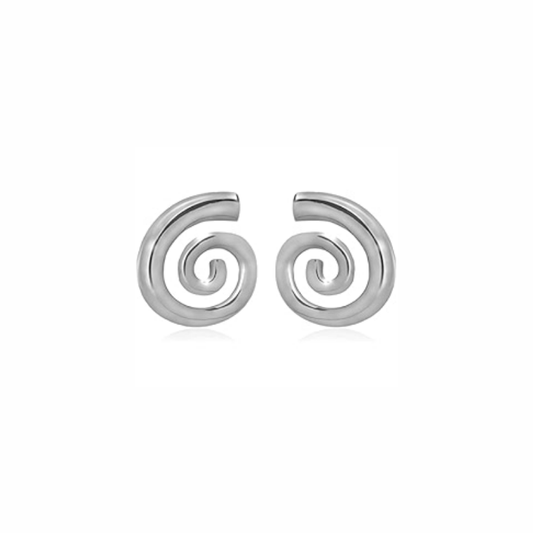 Zuma sterling silver spiral stud earrings with modern sculptural design