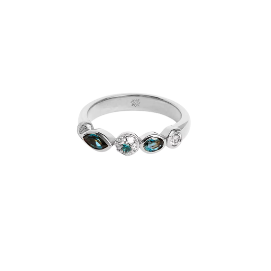 Talia Ring – Silver Premium Collection ring in genuine 925 sterling silver with deep blue marquise stones, central blue stone and clear accents