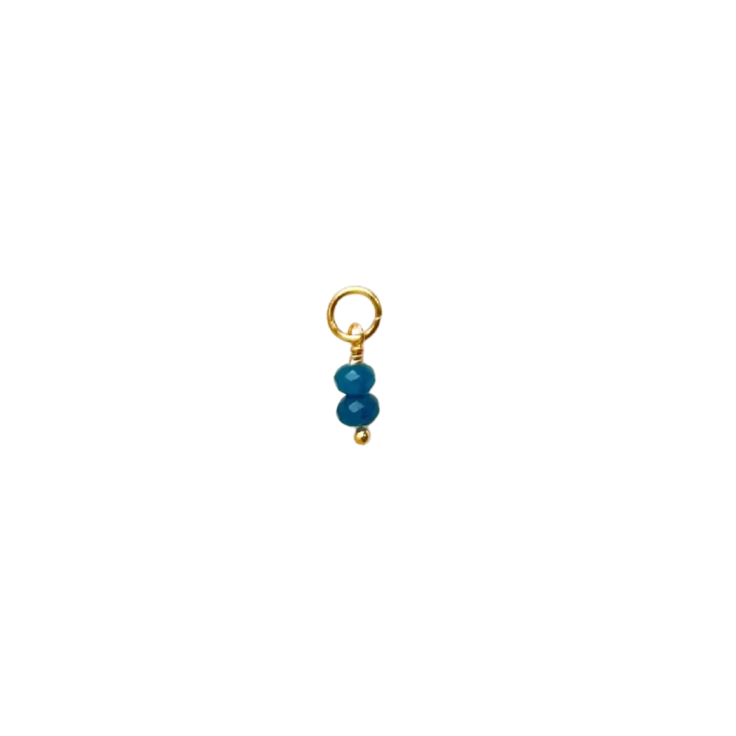 Gold-tone teal double bead charm with two teal beads on white background