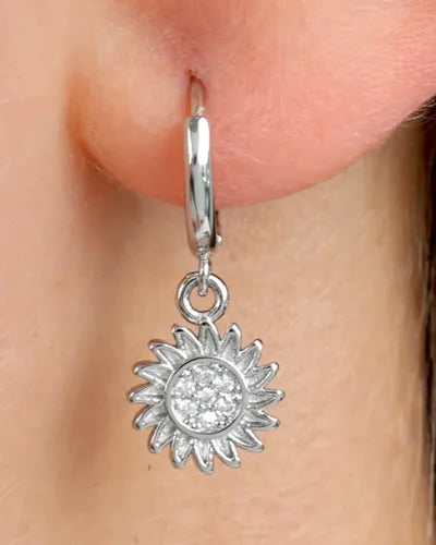 Sunburst Huggie Earrings - Silver