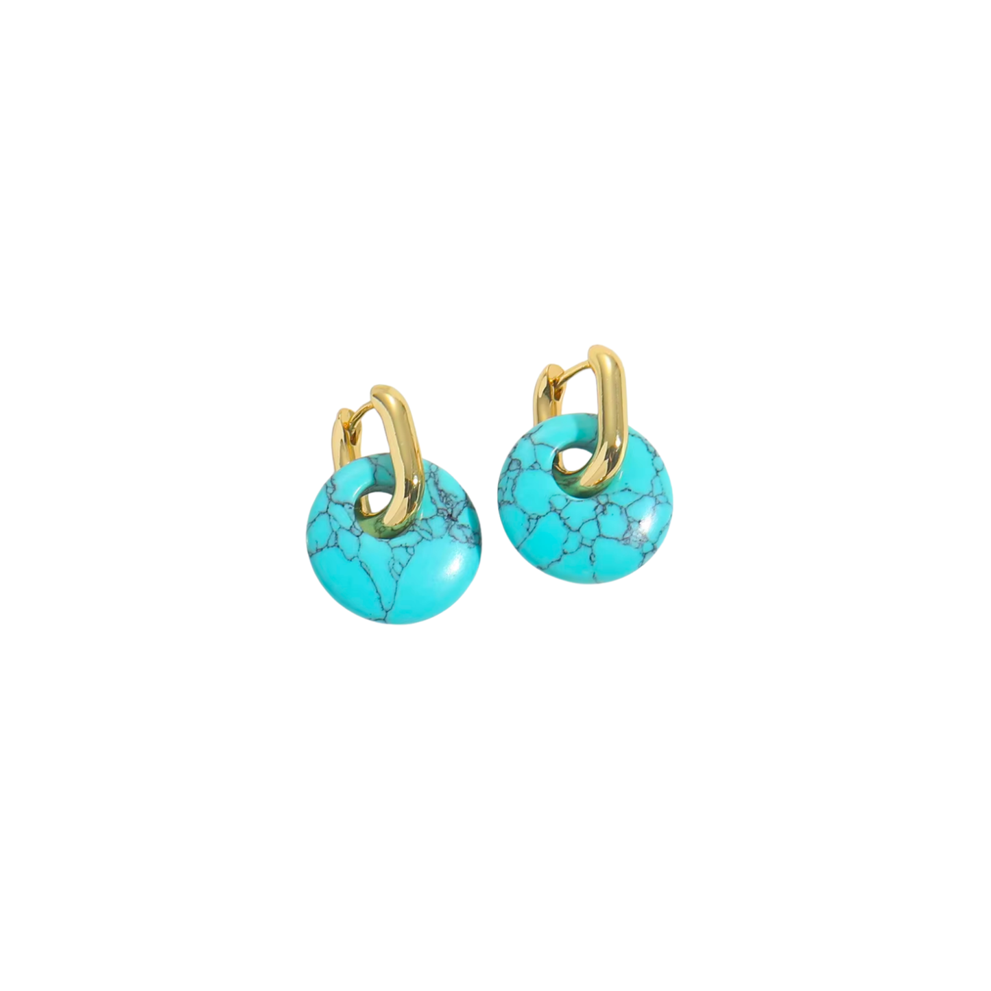 Gold hoop earrings with turquoise donut charms – vibrant coastal jewellery by KJAYDE
