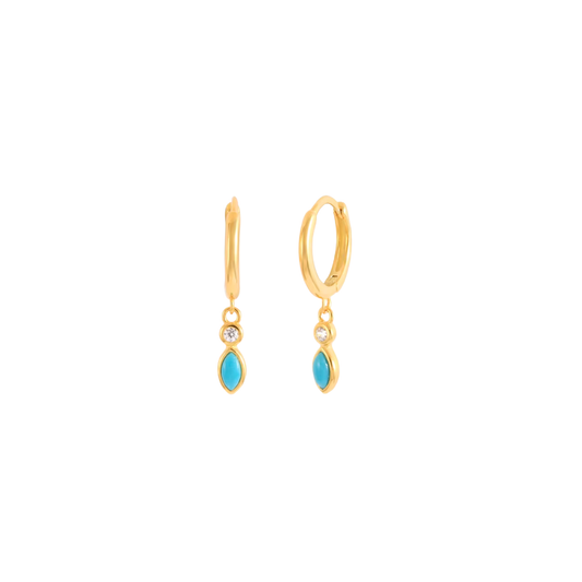 Gold drop earrings with turquoise and crystal stones – handmade coastal jewellery by KJAYDE